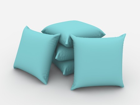 A render of a pile of isolated blue cushionsの写真素材