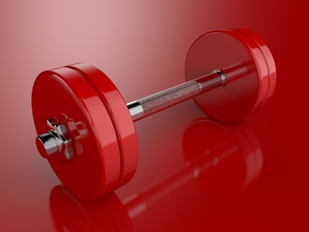 A render of a dumbbell over a reflective surfaceの写真素材