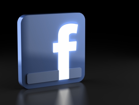 A render of a 3D facebook icon with glowing letterのeditorial素材