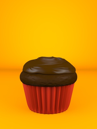 A cupcake with flavored topping over an orange backgroundの写真素材