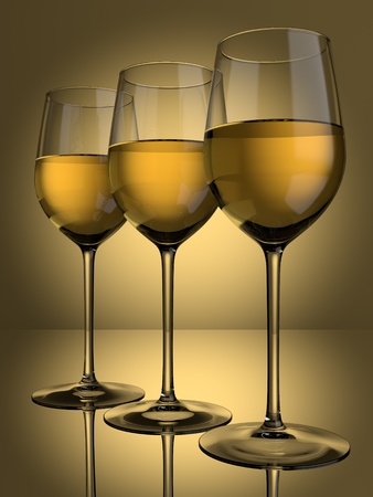 3 glasses of white wine on a lit backgroundの写真素材