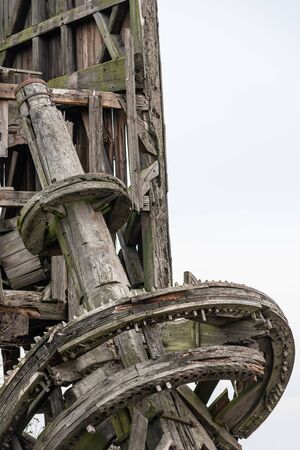 Detail of a wooden windmill structure from 1850 - the oldest type of European windmill in Morwino, Greater Poland Poland. The first windmills of this type appeared in the 12th century in Belgium or northern France.の写真素材