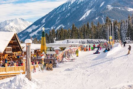 Tauernalm Rohrmoos Restaurant in Planai & Hochwurzen Skiing heart of the Schladming-Dachstein region, Styria, Austria, Europeのeditorial素材