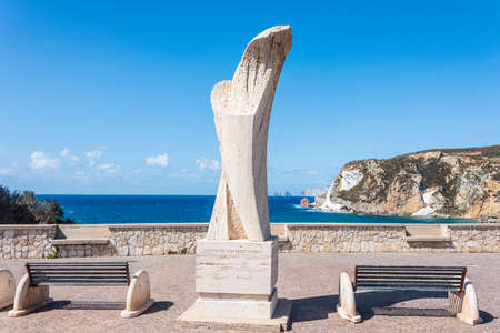 The view point over the Chiaia di Luna beach in the Ponza island, Lazio, Italy. The beach is closed to tourists, due to falling rocks.のeditorial素材