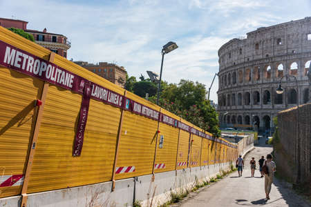 The works and construction site for the construction of the new metro Line C in front of the Colosseum. Underground Line C in Roma, Lazio, Italyのeditorial素材
