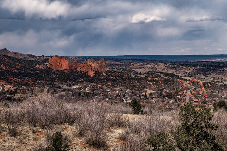 garden of the gods seen from Colorado Red Rocks Open Space Colorado Springs - landscape photography in the Colorado Rocky Mountains Region.の写真素材