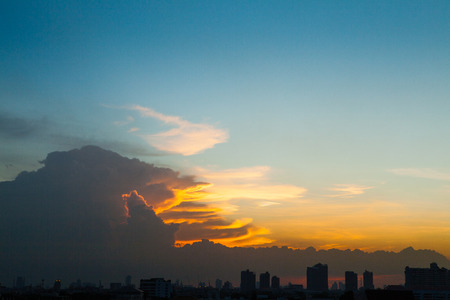 Aerial view of dramatic sunset in Bangkok, Thailandの写真素材
