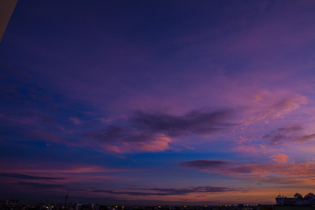 Aerial view of dramatic sunset in Bangkok, Thailandの写真素材