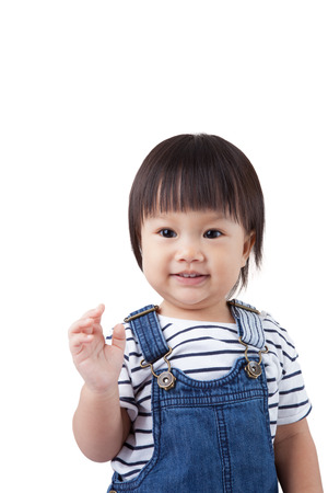 Beautiful baby, black hairs, isolated on white,の写真素材