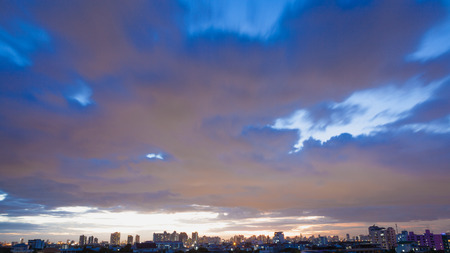 Aerial view of dramatic sunset and sunrise / Blue sky in Bangkokの写真素材