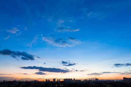 Aerial view of dramatic sunset / sunrise / Blue sky in Bangkok, Thailandの写真素材