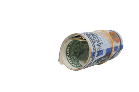 Rolled $100 dollar bills and isolated on white background and have clipping path.