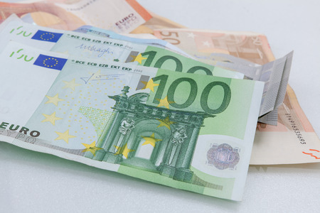 Background of euro bills / Euro bangnotes. isolated on white background.