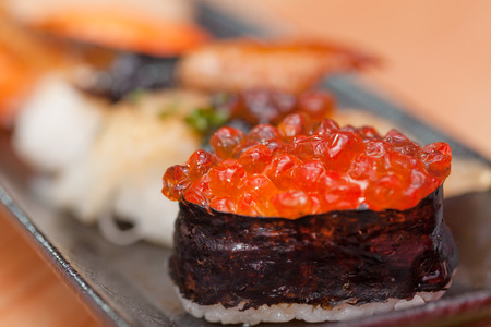 Japanese sushi. Roll made of Smoked fish and roe, traditional japanese food. japanese food concept.の写真素材