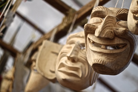 Wooden Mask Hanged on the roofのeditorial素材