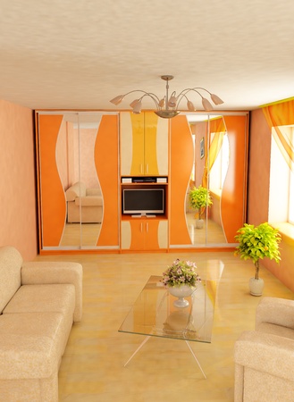 Modern home interior with furniture 3d renderingの写真素材