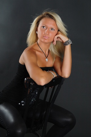 studio portrait of blonde womanの写真素材
