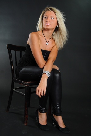 studio portrait of blonde womanの写真素材