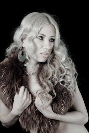 studio portrait of blonde womanの写真素材