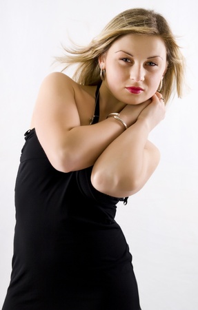 studio portrait of blonde womanの写真素材