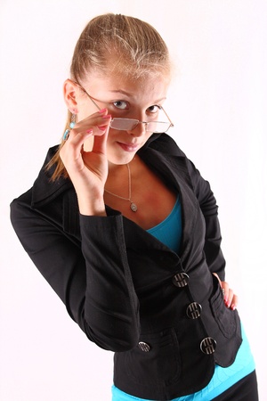 studio portrait of blonde womanの写真素材