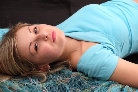 studio portrait of blonde womanの写真素材