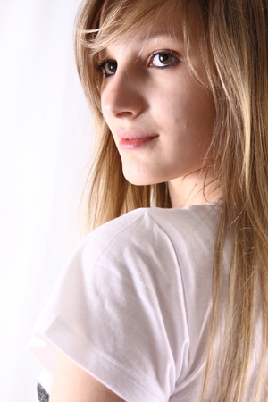 studio portrait of blonde womanの写真素材
