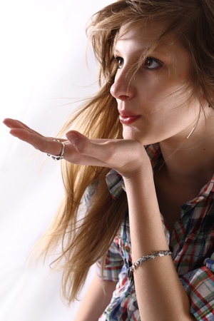 studio portrait of blonde womanの写真素材