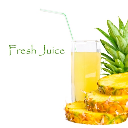 Background of fresh juice and sliced pineappleの写真素材