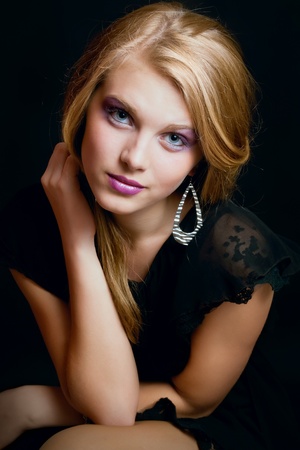 Portrait of beautiful young sexy girl with healthy hair and make-upの写真素材