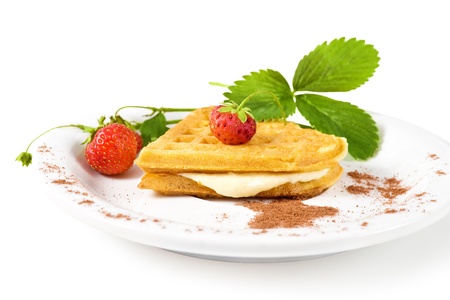 Waffles with strawberryの写真素材