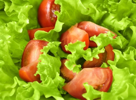 Background of healthy food. Salad closeup of fresh tomatoesの写真素材