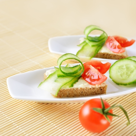 Canapes on plate. Close-up.の写真素材
