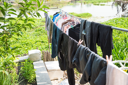 Clothes line in the gardenの写真素材