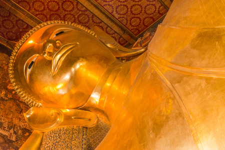 Big lying buddha image at Wat Po in Thailandの写真素材