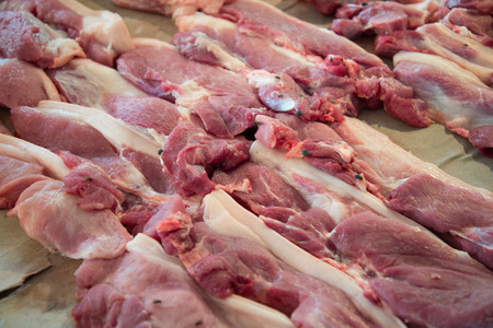 Pork with fly in fresh marketの写真素材