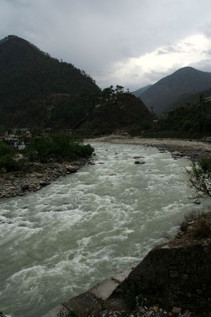 View of River Bhagirathi, Uttarkashi, Uttarakhand, India, Asia