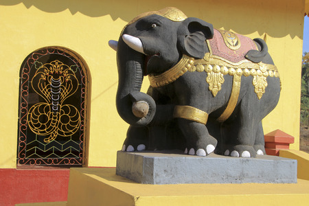 Statue of decorated elephant at Kudupu Shri Ananthapadmanabhaswami Temple, Mangalore, Karnataka, India, Asiaの写真素材