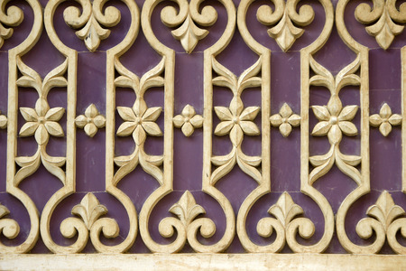 Lovely pattern containing geometrical and floral design on wall at City Palace, Udaipur, Rajasthan, India, Asiaの写真素材