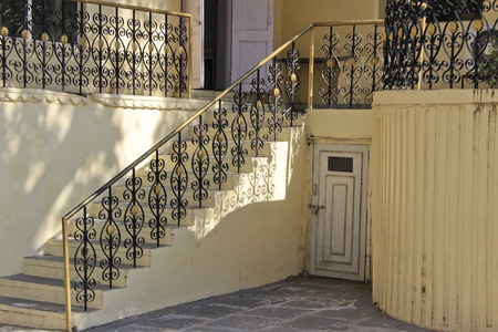 Black painted decorative iron railing at City Palace, Udaipur, Rajasthan, India, Asia