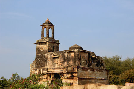 Top portion of palace having watch tower at Chittorgarh Fort, Rajasthan, India, Asiaのeditorial素材