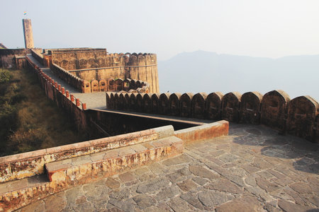 Stone pavement passage on terrace of fort at Jaigarh Palace, Jaipur, Rajasthan, India, Asiaのeditorial素材
