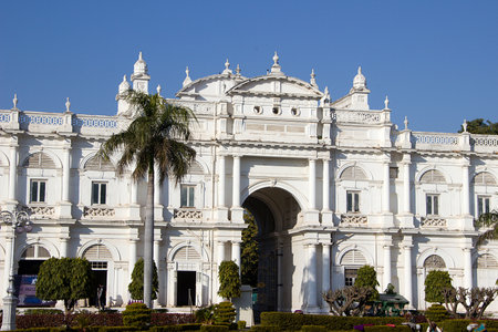 Frontal view of entrance at  Jaivilas Palace Museum in Gwalior, Madhya Pradesh, India, Asiaのeditorial素材
