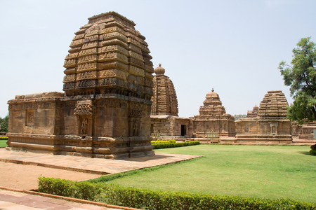 Group of temples of various architectural styles at Pattadakal in Bagalkot district, Karnataka, India, Asiaの写真素材