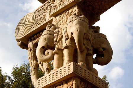 Close-up view of north gateway at Stupa-1 in Sanchi, near Bhopal, Madhya Pradesh, India, Asia