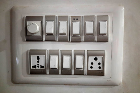 View of modular, modern, neat looking electrical switchboard fitted on wall