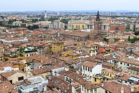View of Verona, Veneto, Italy, historical part view from the Lamberti tower height, Torre dei...
