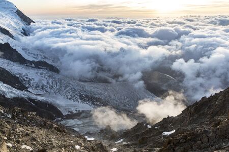 Dramatic sunset sky over the Rogues Alps. View from the Cosmique refuge, Chamonix, France. Perfect...