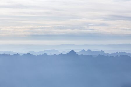 Panoramic view of the spectrally looking line of mountains in the French Alps, Chamonix-Mont-Blanc,...