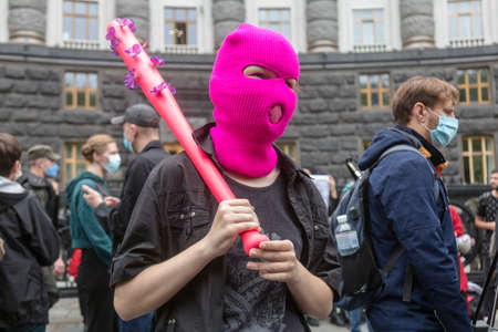 KYIV, UKRAINE - June 05 2020: People in COVID-19 face masks protesting over police violence and the Minister of Internal Affairs Arsen Avakovのeditorial素材